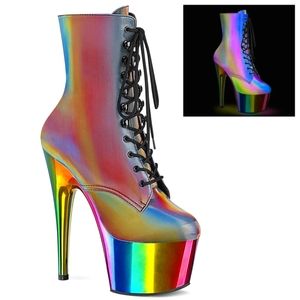 Pleaser Adore Reflective Platform heel boots Sz 10 Rainbow